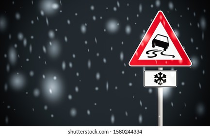 Attention Ice Road Sign Red