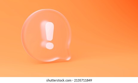 Attention Sign In Glassmorphism Style On Orange Background 3d Render