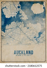 Auckland Antique Watercolor City Map Poster