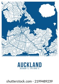 Auckland Blue Color City Map Poster