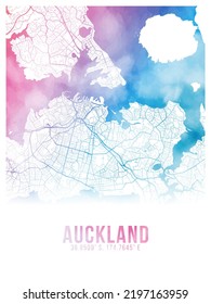 Auckland Colors Watercolor City Map Poster