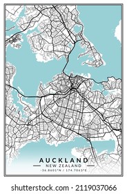 Auckland, New Zealand City Map - Auckland City White Blue Map Poster Wall Art Home Decor Ready to Printable