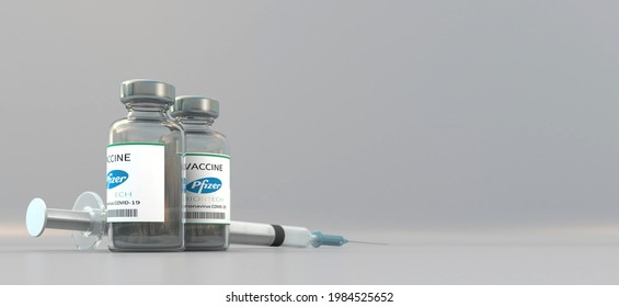 Auckland, New Zealand - June 3 2021 : Covid-19 Pfizer Vaccine 3d Rendering.