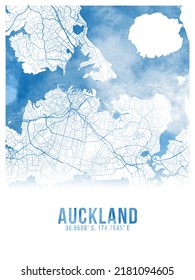 Auckland Watercolor City Map Poster