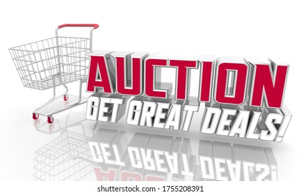 Auction Get Great Deals Shopping Cart Bid Buy Items Low Prices 3d Illustration