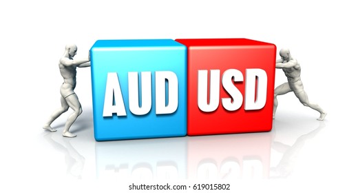 AUD USD Currency Pair Fighting In Blue Red And White Background 3D Illustration Render