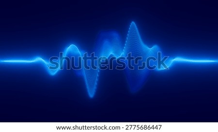Audio blue waveform digital particle wave background. Abstract music dot waves equalizer. Futuristic point sound wave visualization. AI synthetic voice technology. Distorted dot. 3D Illustration
