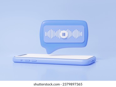 Audio chat voice message bubble via app on smartphone speech sound wave social media online concept with show chat, message, sms, communication, cartoon minimal cute smooth. 3d rendering illustration