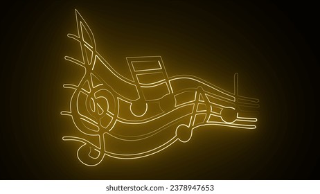 audio icon. Musical notes neon set. Musical note brightsign. Illustration of bright yellow music neon lines on black background. - Powered by Shutterstock