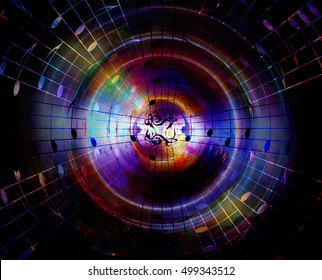 Audio Music Speaker In Space. Cosmic Space And Stars, Abstract Cosmic Background, Space Music, Music Concept.