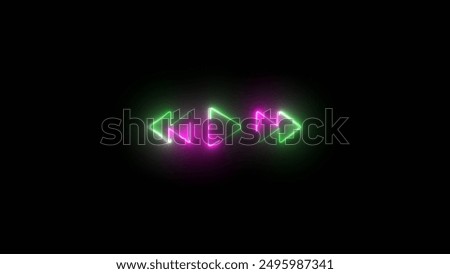 Audio player mockup in light and dark mode. Music player overlay template illustration. Neon Play button. Neon line music sign illustration on the black background.