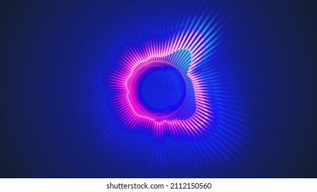 Audio Visual Equalizer Loop Animation Glowing Radial Or Circular Equalizer Animation. Visualization Of Recording And Playback Of Sound, Voice, Music. Audio Waveform With Flowing Dotts. 3D Render UHD4K