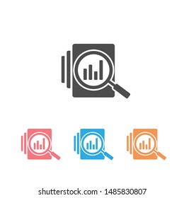 Audit Document Icon Set In Flat Style. Result Report Illustration On White Isolated Background. Verification Control Business Concept