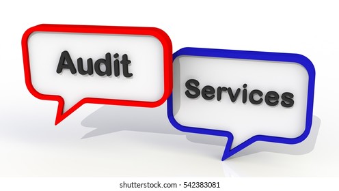 Audit Services, message on speech bubble, 3D rendering