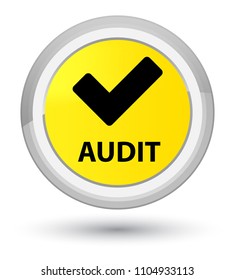 Audit (validate icon) isolated on prime yellow round button abstract illustration