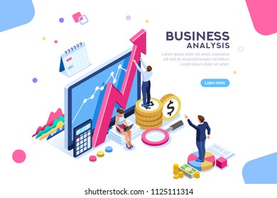 Auditing, business analysis concept with characters. Concept of opportunities. Graphic and audit documentation, economic analysis financial budget. Illustration Flat isometric background. - Powered by Shutterstock