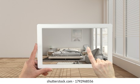 Augmented Reality Concept Hand Holding Tablet Stock Illustration ...