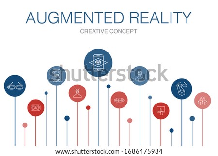 Augmented reality Infographic 10 steps template. Facial Recognition, AR app, AR game, Virtual Reality simple icons