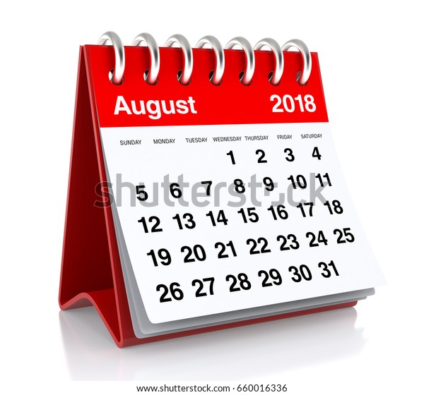 August 2018 Calendar Isolated On White Stock Illustration 660016336