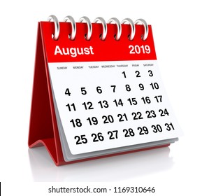 August 2019 Calendar. Isolated on White Background. 3D Illustration