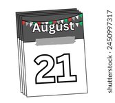 August 21 calendar icon. Calendar template for August days. Best banner, background paper, date of the month for dates and business
