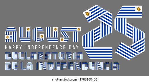 August 25, Uruguay Independence Day. Text made of bended ribbons with Uruguayan flag elements. Spanish title: Declaration of Independence. 3d illustration isolated on gray background. - Powered by Shutterstock