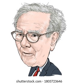 August 27, 2020 Caricature of Warren Edward Buffett, Warren Buffett, Investor , Businessman Millionaire Portrait Drawing Illustration.