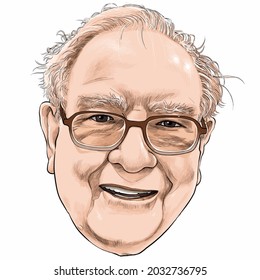 August 29, 2021 Caricature of Warren Edward Buffett, Warren Buffett, Investor , Businessman Millionaire Portrait Drawing Illustration. 