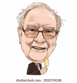 August 31, 2021 Caricature of Warren Edward Buffett, Warren Buffett, Investor , Businessman Millionaire Portrait Drawing Illustration. 