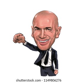 August 5, 2018 Zinedine Zidane An Former Professional Footballer , Football Manager Portrait Drawing Illustration.