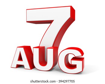 August 7. 3d text on white background. Illustration.