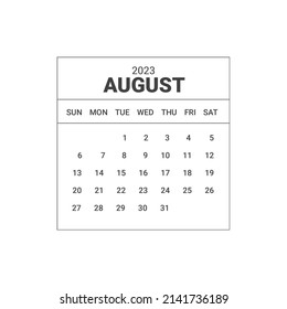 August calendar, beautiful illustrated artwork about monthly calendar for year 2023.
