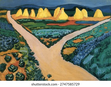 August Macke 's Vegetable fields (1911). Vintage painting artwork and art illustration.