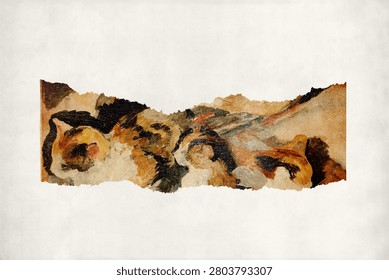 August Macke's Katzenstudien (Study of a Cat) (1909) famous painting on beige paper texture.