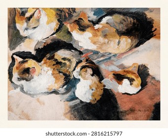 August Macke's Katzenstudien (Study of a Cat) (1909) famous painting. Poster design.