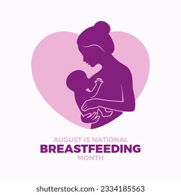 August is national Breastfeeding Month illustration. Woman breastfeeding newborn baby purple silhouette icon. Nursing mother with baby symbol. Important day - Powered by Shutterstock