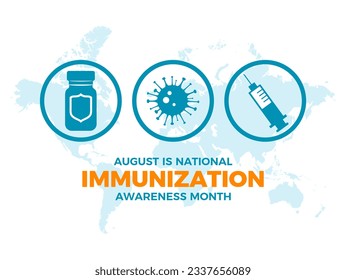 August is National Immunization Awareness Month illustration. Vaccine bottle, syringe, virus round icon set. Important day - Powered by Shutterstock