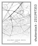 Aulnay sous Bois Map Wall Art | Aulnay sous Bois France Map Art, Map Wall Art, Digital Map Art