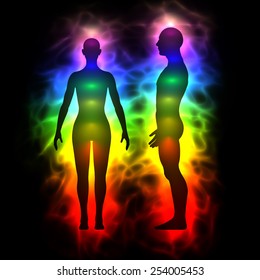 Aura, Healing Energy, Extrasensory Perception - Woman And Man Silhouette