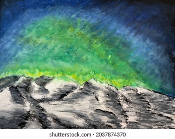 Aurora Borealis Nature Oil Pastel Night Sky 