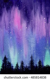 Northern Lights Watercolor Images Stock Photos Vectors