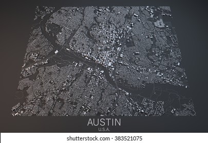 Austin Map, Satellite View, Texas, Usa