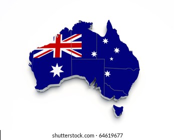 Australia 3D flag map on white isolated