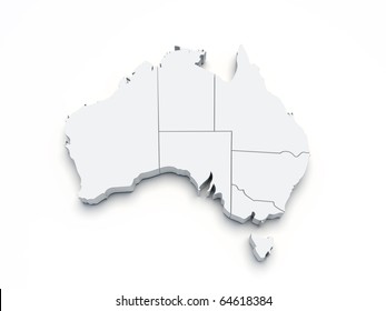 Australia 3D Map On White Isolated