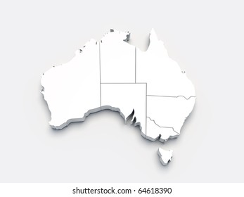 Australia 3D white map on gray isolated