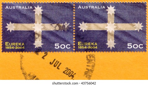 Australia - CIRCA 2004: Australian Postal Stamps Canceled Depicting Battle Of Eureka Stockade Flag, Circa 2004