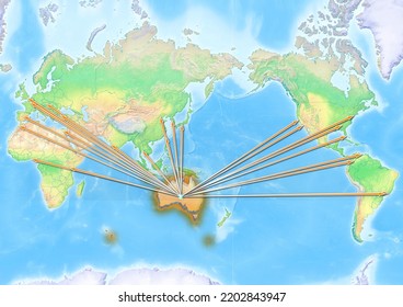 Australia Concept Map Centerd On Asia Pacific, Export Concept Map For Australia On White Background Suitable For Export Concepts. File Is Suitable For Digital Editing And Large Size Prints.