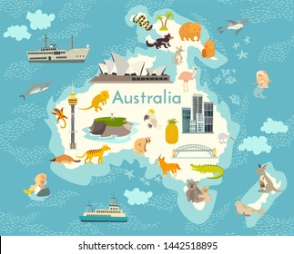 Australia Continent World Map Landmarks Cartoon Stock Illustration ...