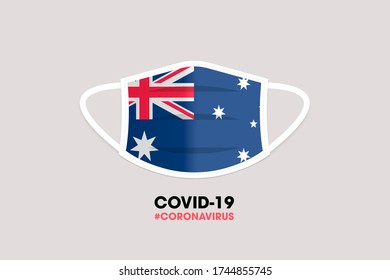 Australia Coronavirus Mask Illustration. Face Mask Prevent Covid-19 Virus Infection With The Australian Flag