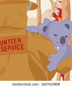 Australia Country Bushfire Illustration With Koala 